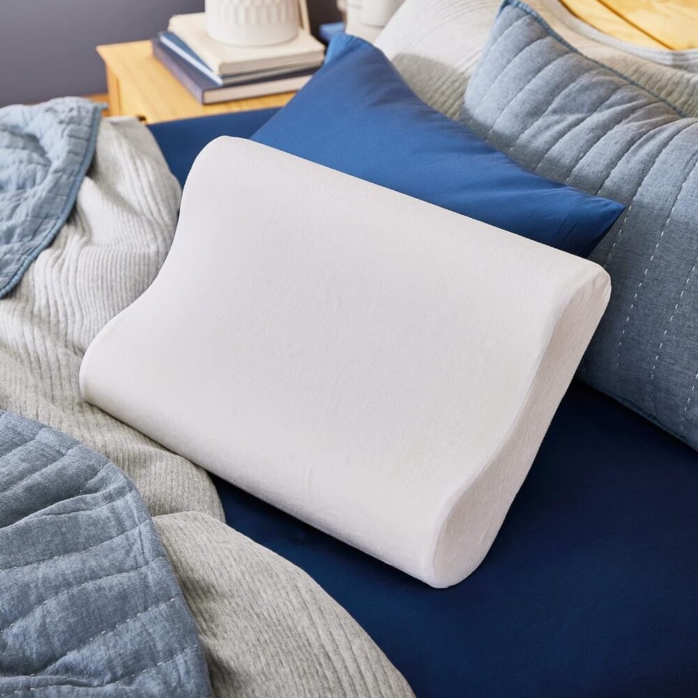 Memory Foam Contour Pillow, Queen Size, Head, Neck, and Shoulder Alignment, Side